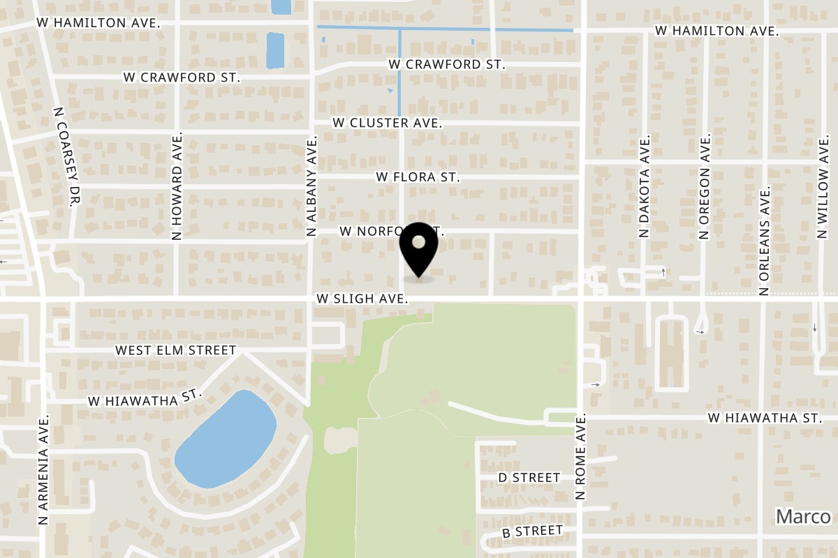 Map showing the location of Angelos Empanadas on 1817 W Sligh Ave in Tampa